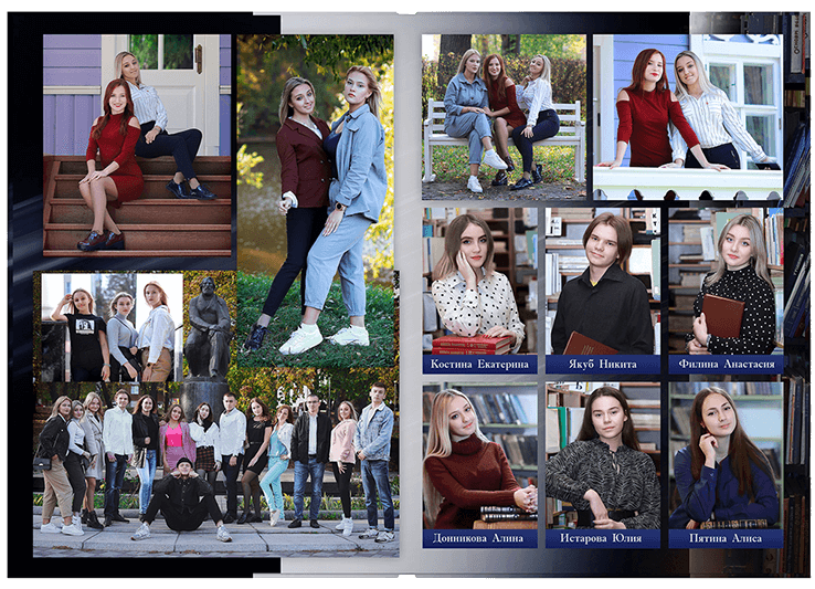 Выпускной альбом для старшеклассников. Постраничная фотокнига "Библиотека".  Альбом для выпускников 9-11-х классов.