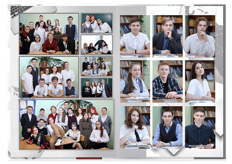 Выпускной альбом для старшеклассников. Постраничная фотокнига "Глобус".  Альбом для выпускников 9-11-х классов.