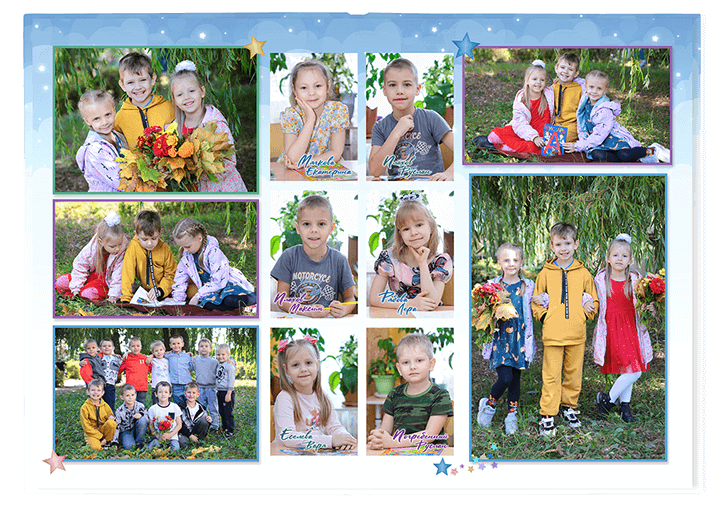 Выпускной альбом для выпускников детских садов . Альбом -  фотокнига "Звёздочки". Фотоальбом  для первоклассников. Альбом для выпускников.