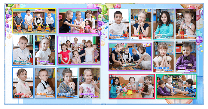 Детский выпускной альбом. Альбом -  фотокнига для выпускников детских садов.  Размер 20-20 см. Фотоальбом "Мыльные пузыри"