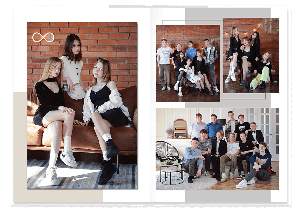 Выпускной альбом для старшеклассников. Постраничная фотокнига "Наша история".  Альбом для выпускников 9-11-х классов.