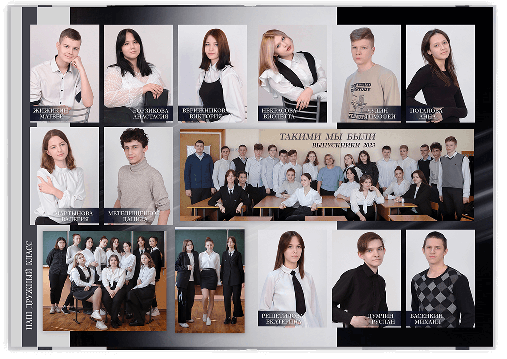 Выпускной альбом для старшеклассников. Постраничная фотокнига "Наш дружный класс".  Альбом для выпускников 9-11-х классов.